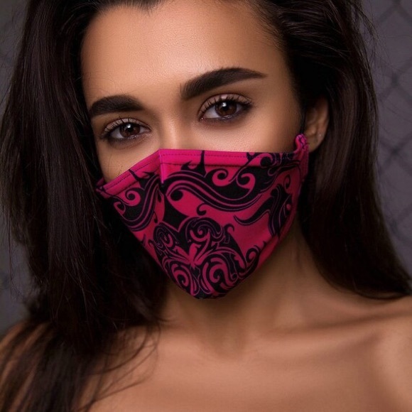 Hot Pink Print Cotton Protective Masks with filter insert and 1 pc PM2.5 filter - Picture 5 of 7